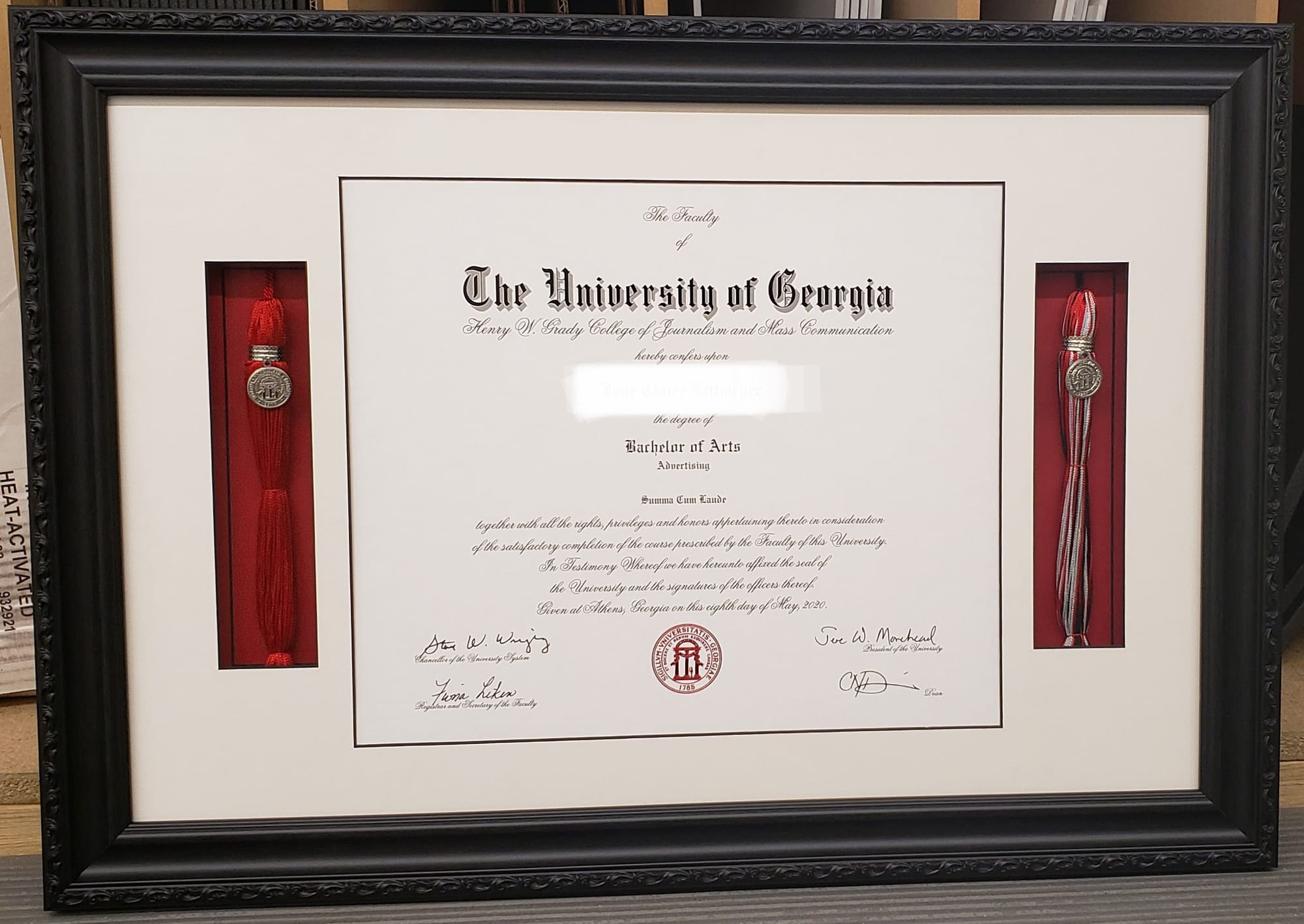 Framed certificate or diploma